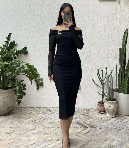 Tül kayik yaka Elbise