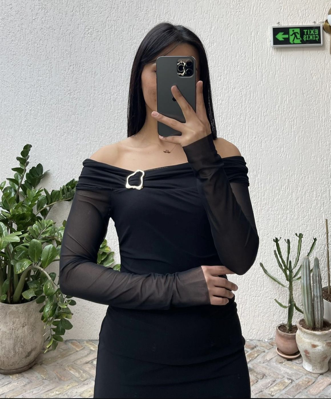 Tül kayik yaka Elbise